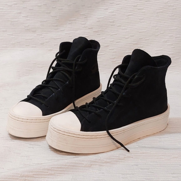 Converse All Stars Shoes - Black High-Top Platform Sneakers with White Toe and Sole